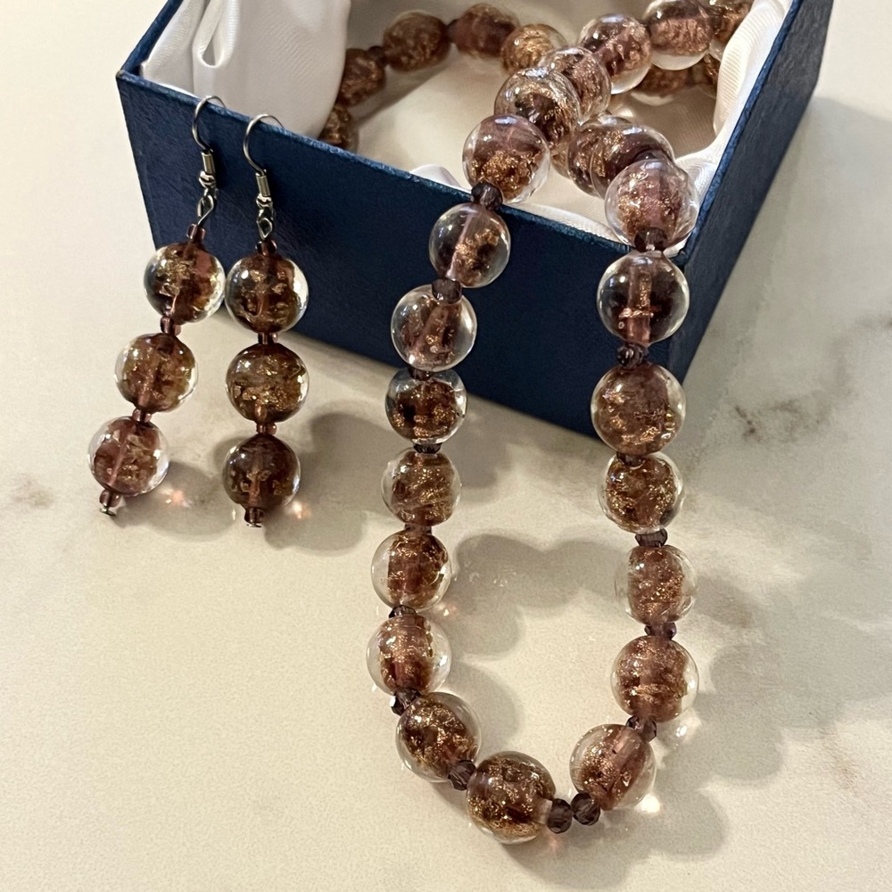 Murano Art Glass Necklace and Earring Set